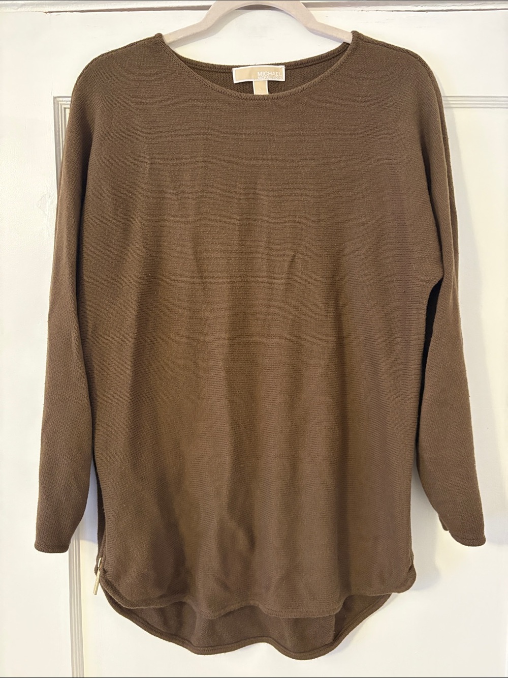 Michael Kors Olive Brown Ribbed Knit Long Sleeve Tunic